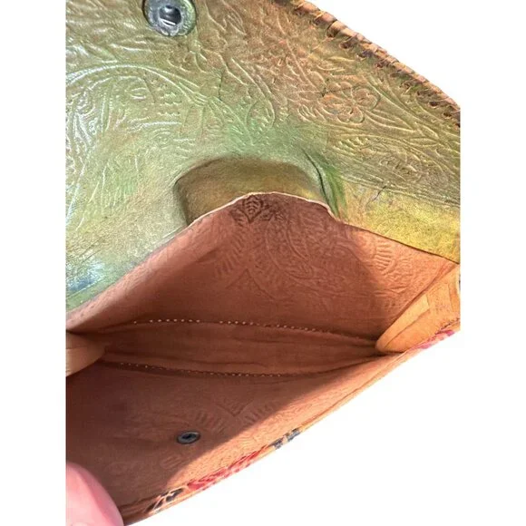 Vintage Hand Tooled 3 Piece Set Leather Clutch Wallet Coin Purse India Estate
